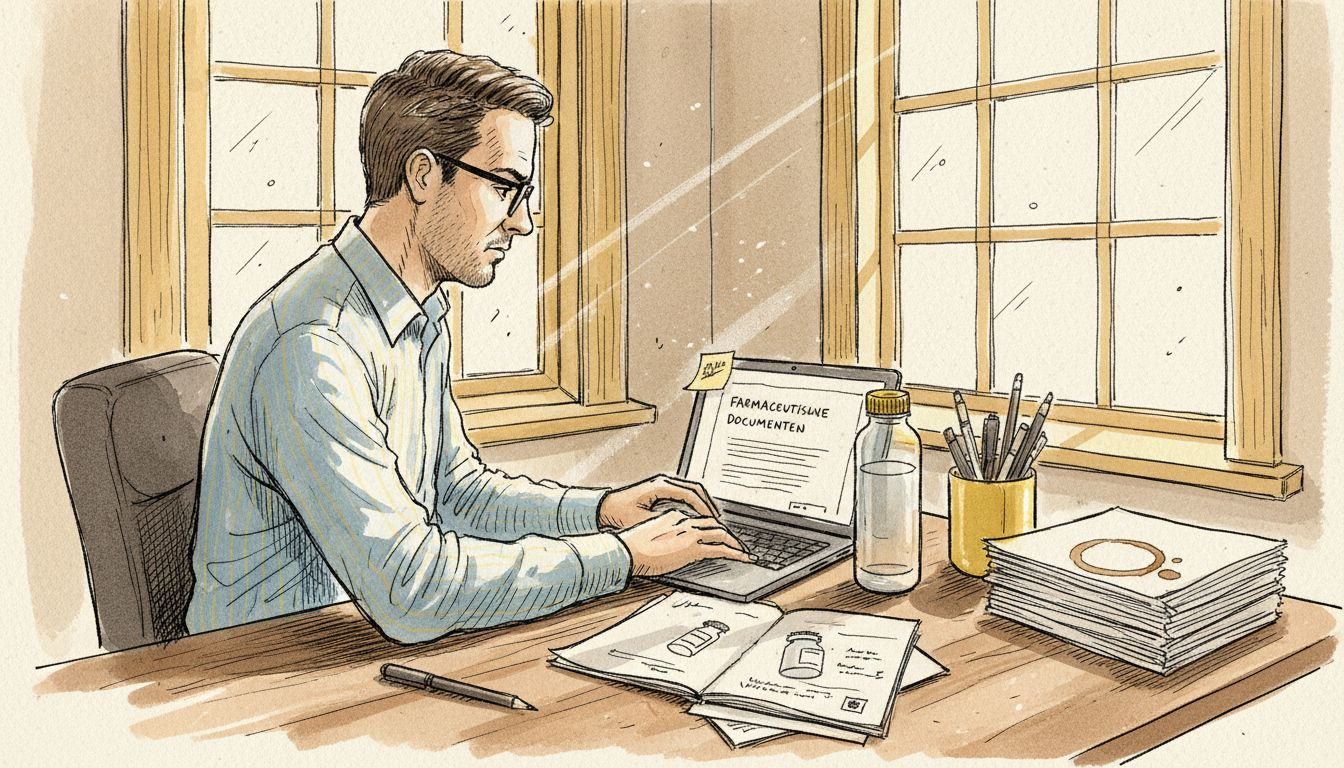 Farmaceutisch vertaalexpert aan het werk op kantoor