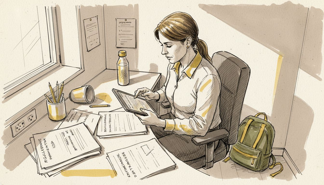 Fagekspert går nøye gjennom bransjedokumenter