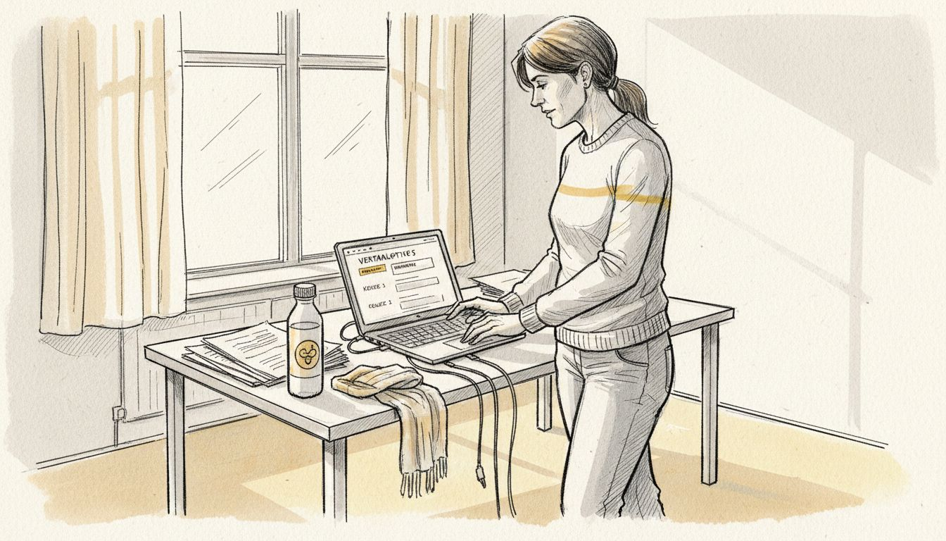 De projectmanager bekijkt de beschikbare vertaalmogelijkheden op zijn laptop.