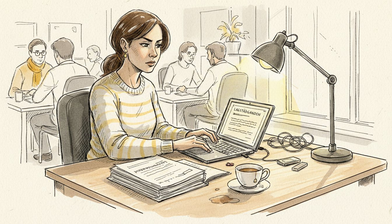 En översättare jobbar med att översätta juridiska handlingar.