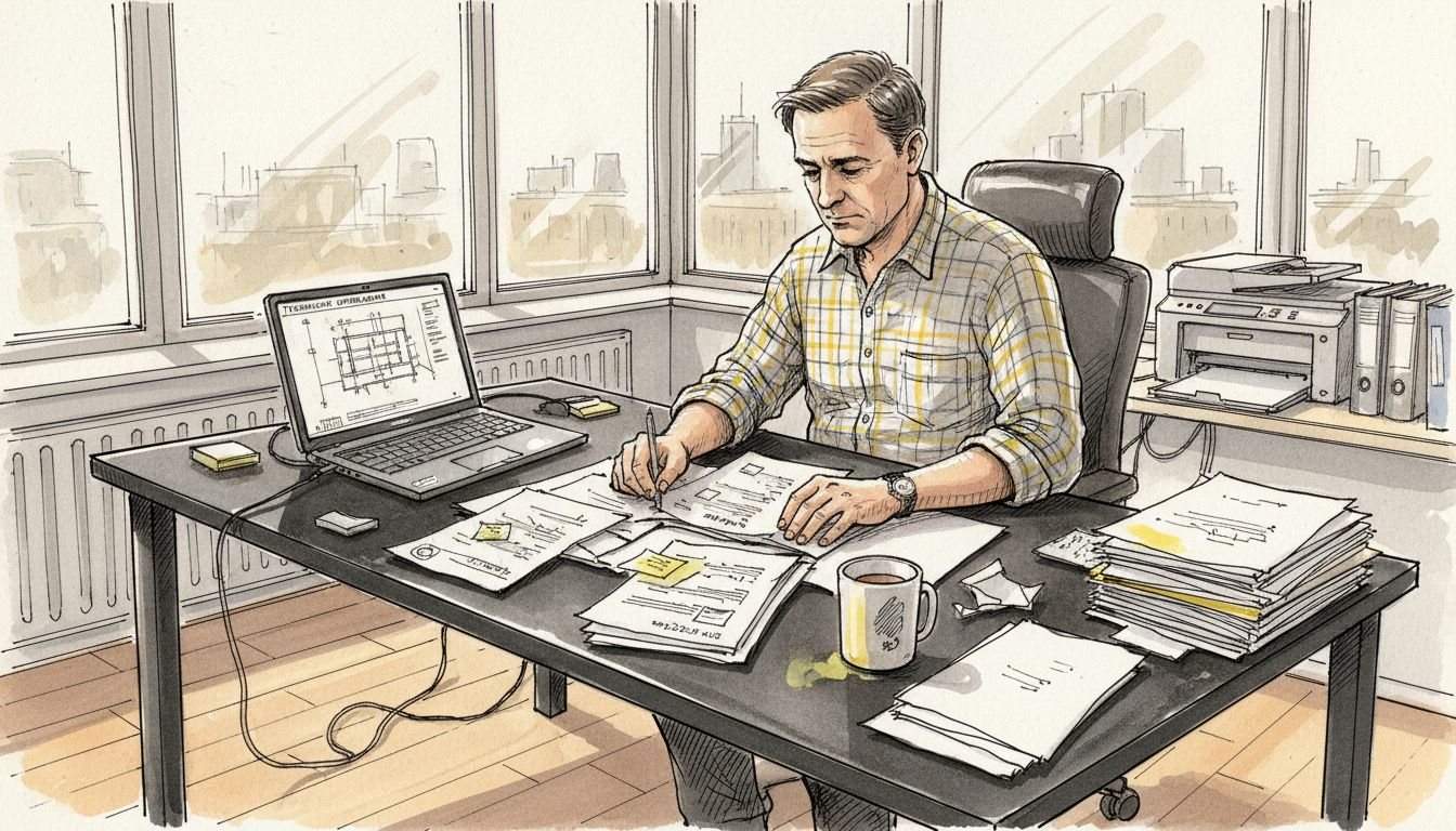 Ein technischer Redakteur nimmt am Arbeitsplatz die Übersetzungen genau unter die Lupe.