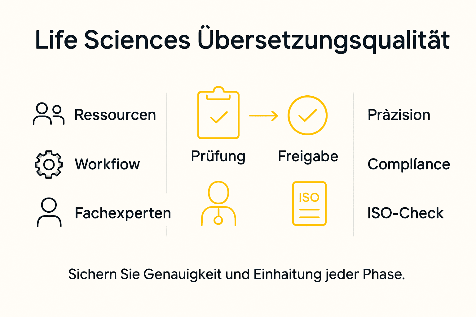Grafische Übersicht: So läuft der Übersetzungsprozess ab – wichtige Schritte und Qualitätsmerkmale auf einen Blick