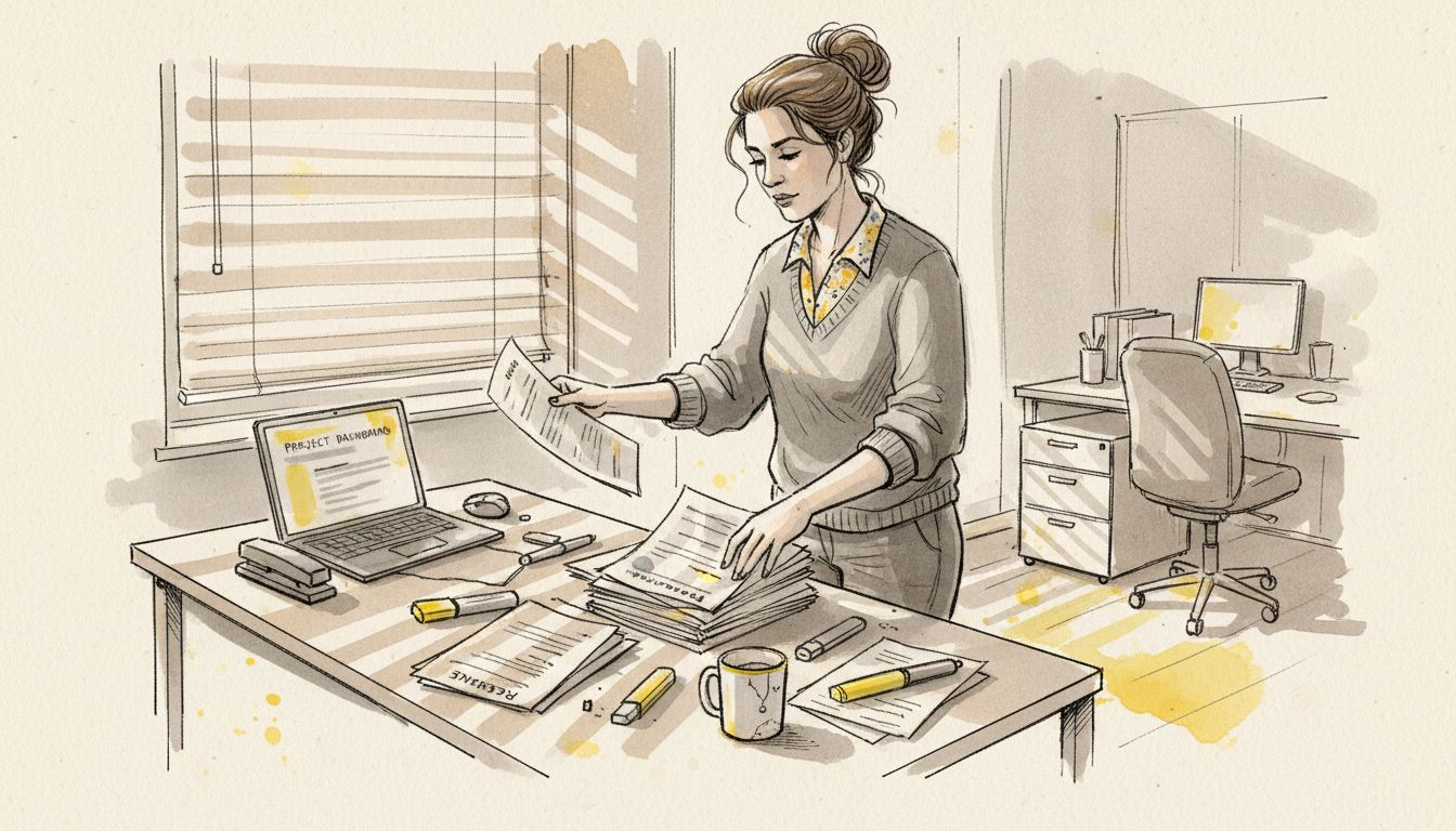 Manager reviewing translators’ credentials desk