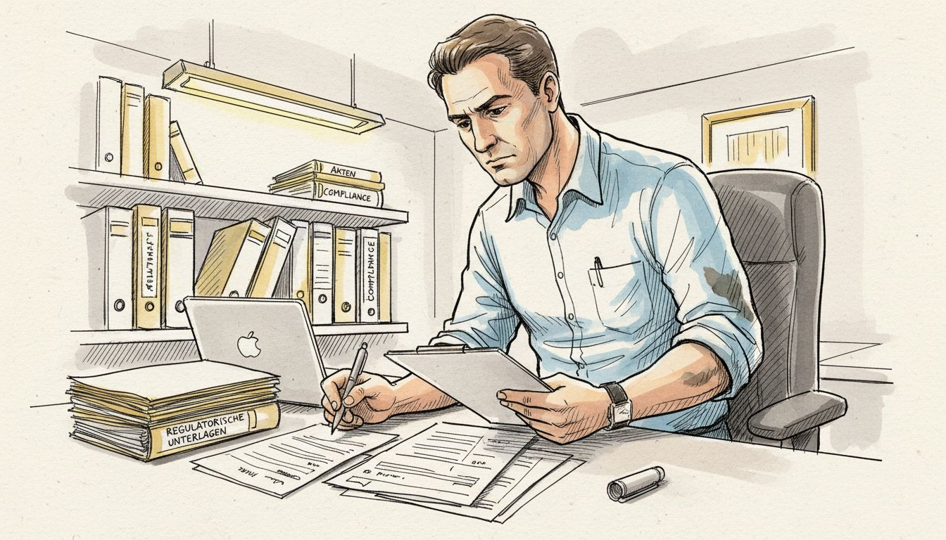 Im Büro überprüft der Compliance-Verantwortliche sorgfältig die Übersetzungen von wichtigen Dokumenten.