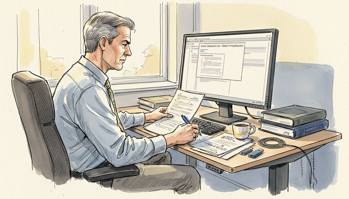 På kontoret sitter översättaren och går noggrant igenom tekniska dokument.