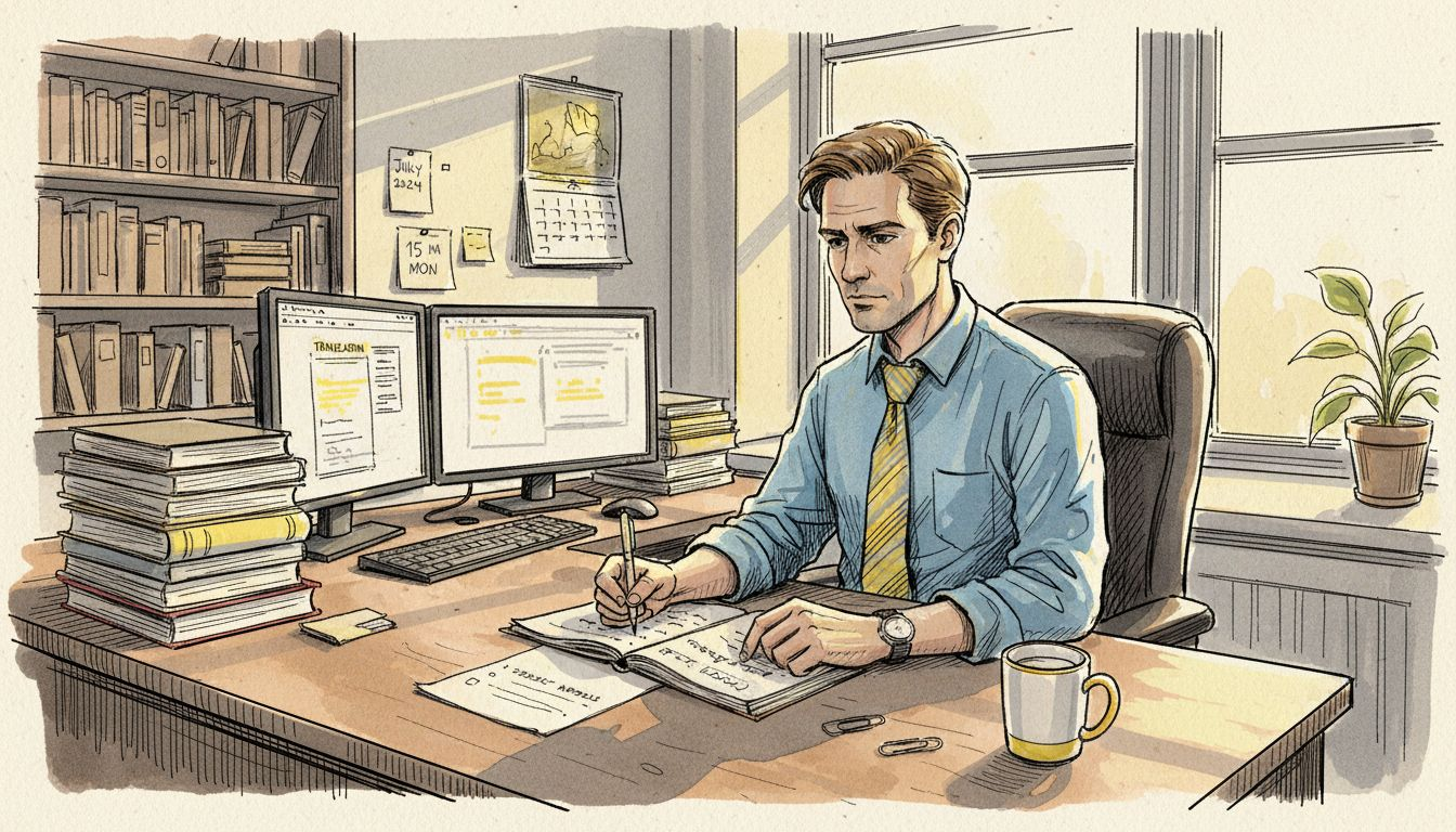 Linguist working on technical translation at desk