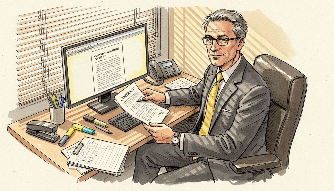 Manager reviewing regulated translation documents in office