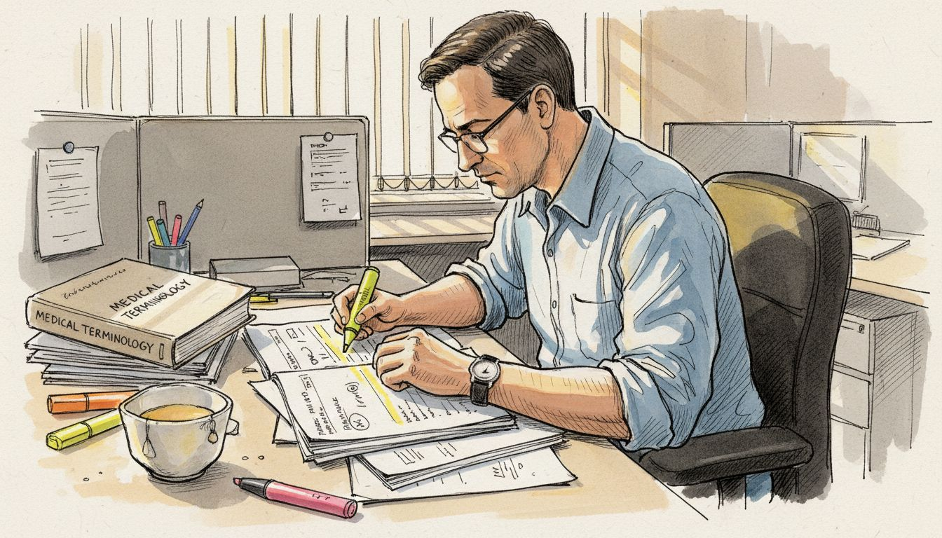 Translator reviewing medical document workflow