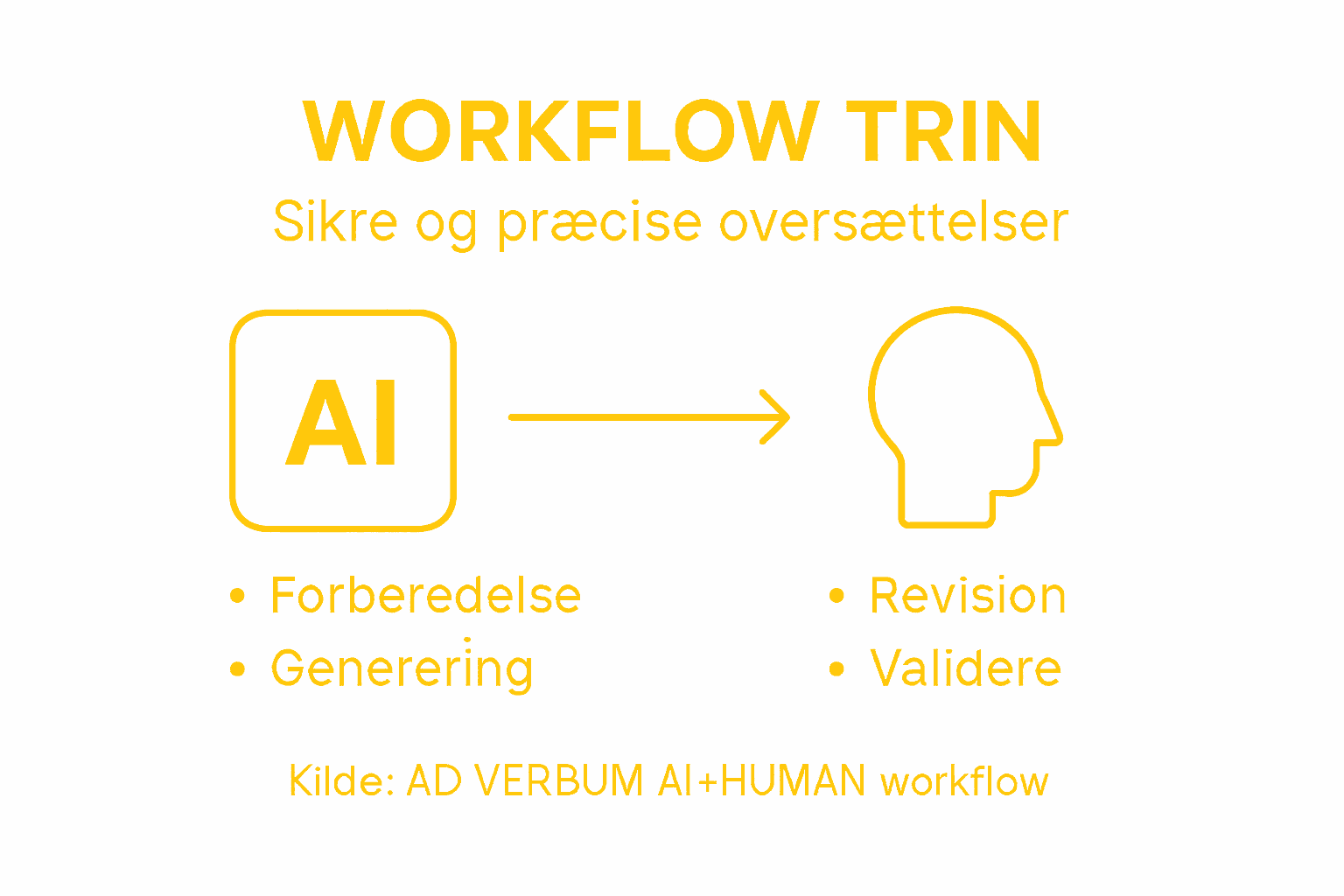 Grafisk oversigt over arbejdsprocessen med AI og menneskelig ekspertise – trin for trin