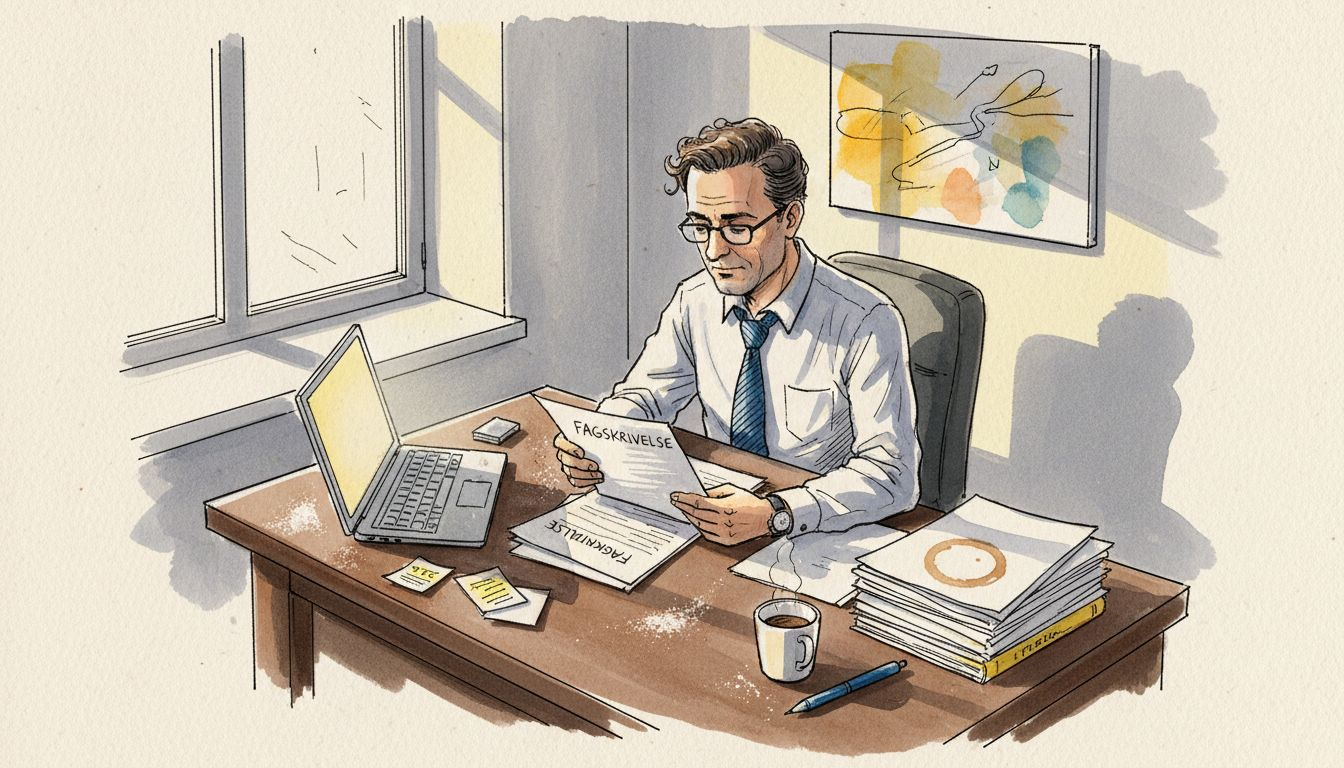 En oversætter gennemgår medicinske dokumenter på sit kontor.