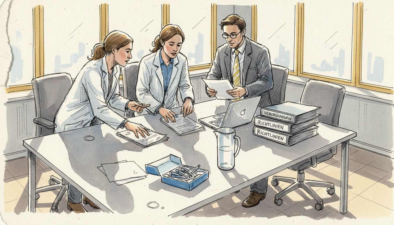 Fachkräfte aus der Pharmaindustrie prüfen gemeinsam Übersetzungen auf ihre fachliche und sprachliche Qualität.