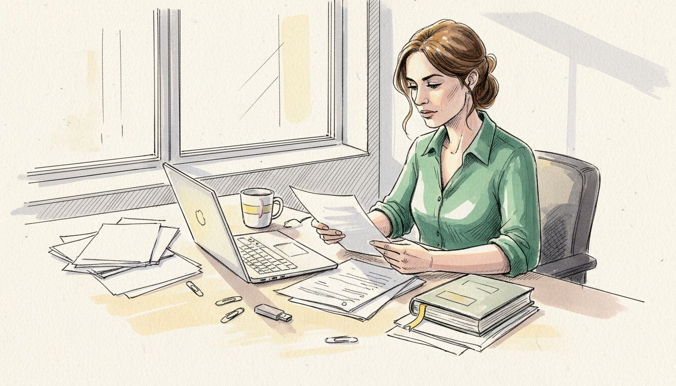 Translator reviewing documents in office