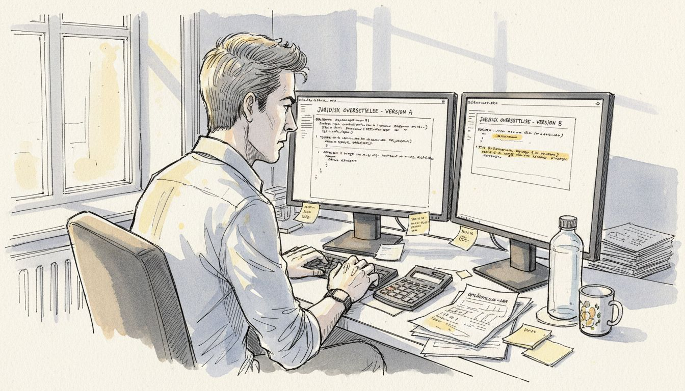 En ingeniør sitter foran flere skjermer og vurderer kvaliteten på ulike oversettelser.