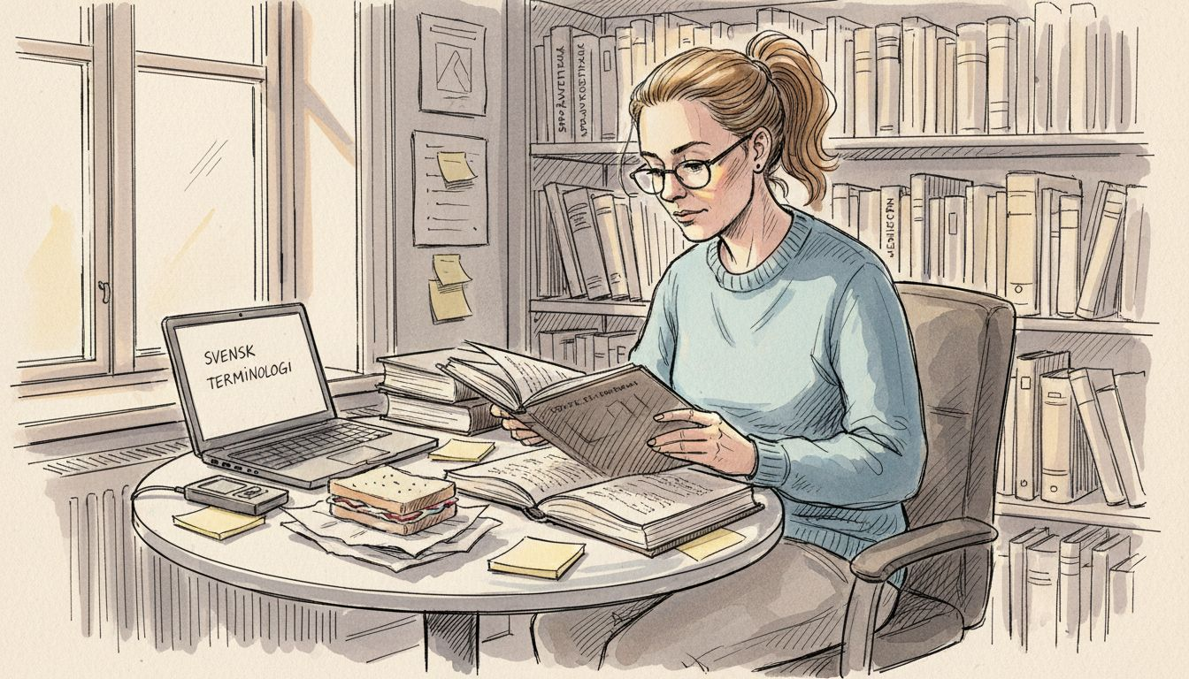 Teknikspecialist som arbetar ostört med facktermer i en lugn arbetsmiljö.