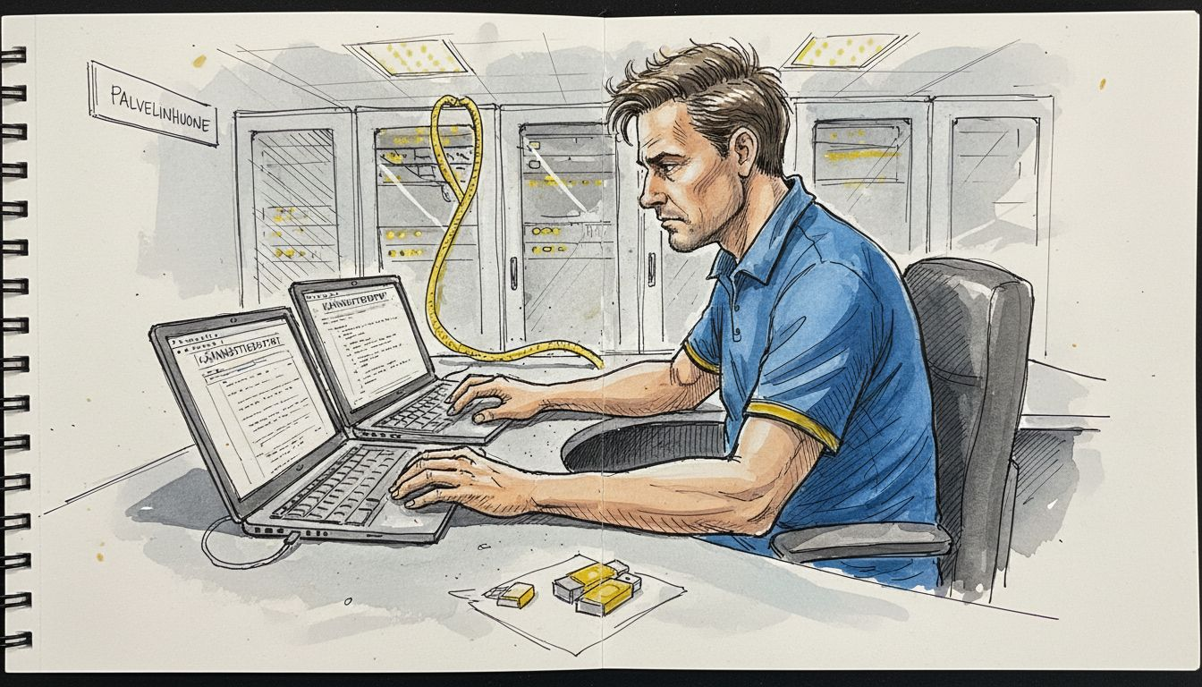 IT-asiantuntija seuraa käännöstiedostojen tietoturvaa.
