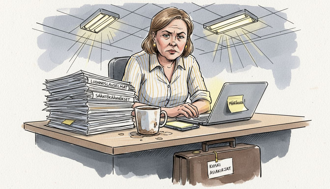 Esimies käy läpi viranomaisvaatimuksiin liittyviä käännösluonnoksia