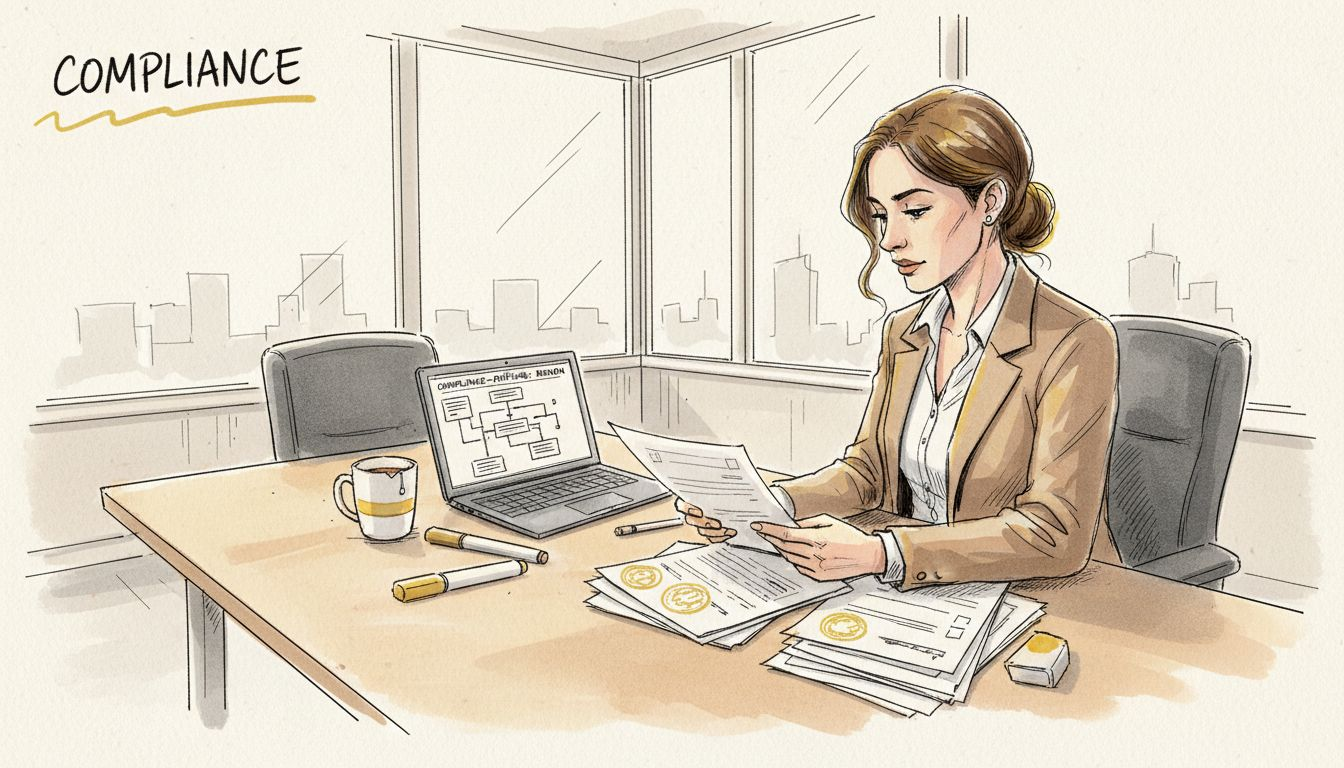 Der Compliance-Manager prüft die Richtlinien für Übersetzungen.