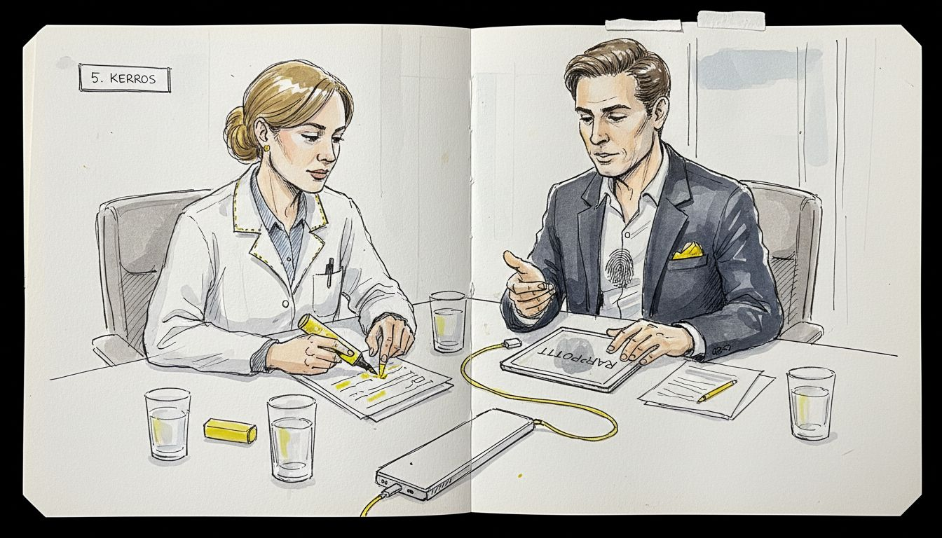 Käännöstiimi käy läpi vaativia asiakirjoja ja pohtii yhdessä niiden erityispiirteitä.