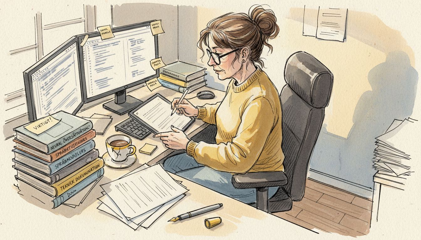 Språkexpert granskar resultatet från neurala översättningar