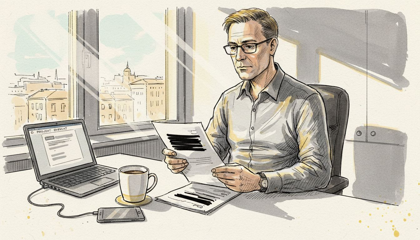 Leder går gjennom viktige dokumenter på et kontor med ekstra høyt sikkerhetsnivå.