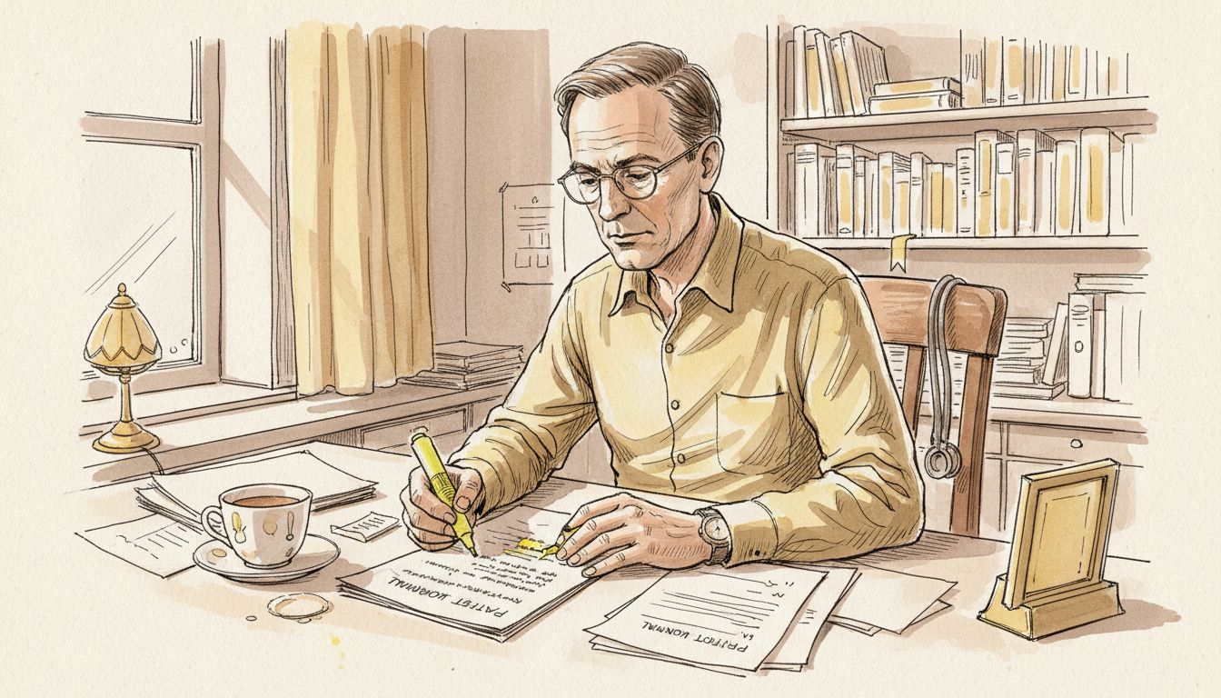 Man går igenom patientjournaler där vissa delar har markerats