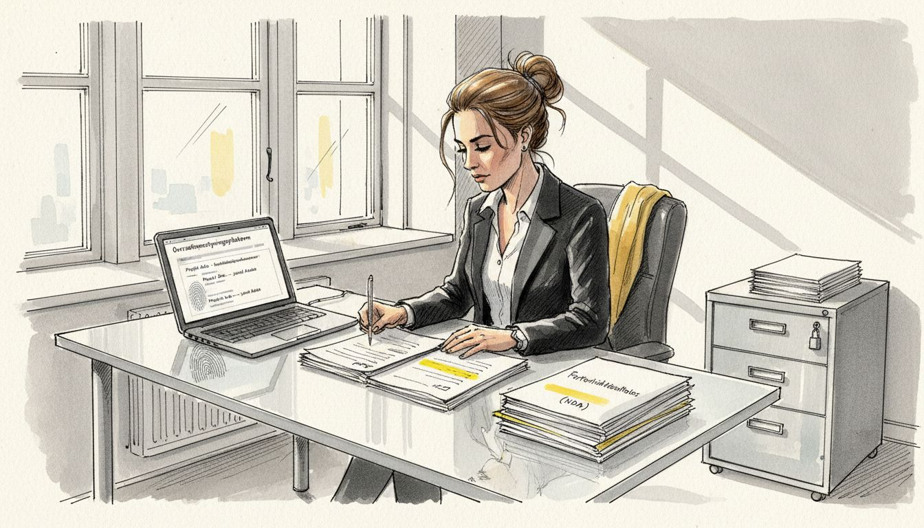 Fagperson gennemgår dokumenter for at sikre korrekt og fortrolig oversættelse