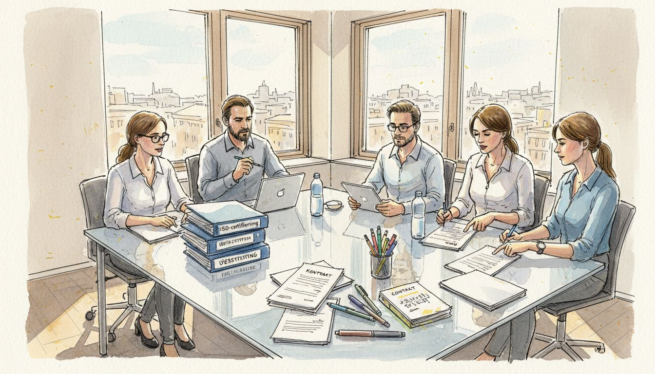 Företagets översättningsteam samlas för ett möte på kontoret