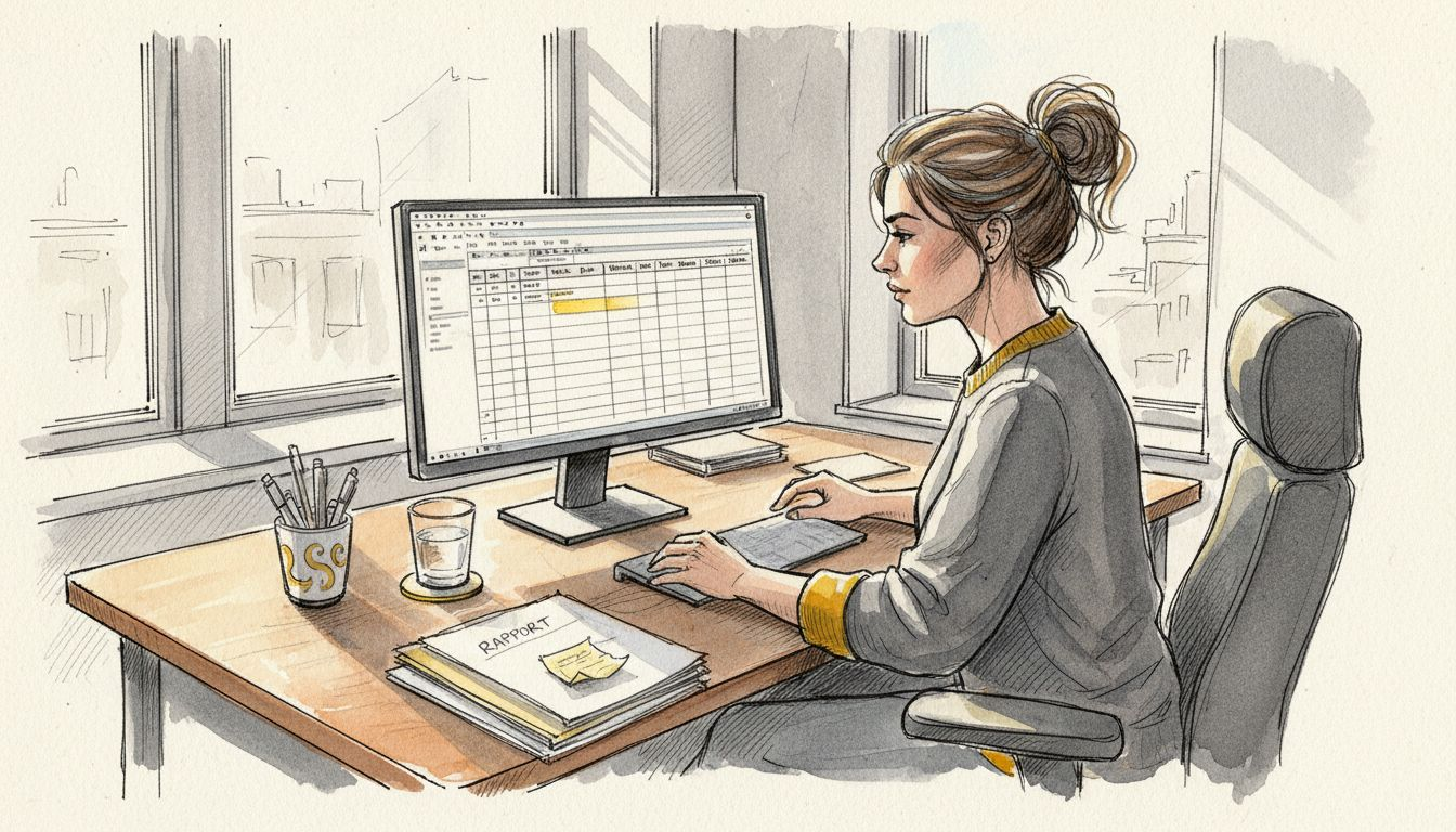 Kvinna arbetar med översättningsdata på kontoret