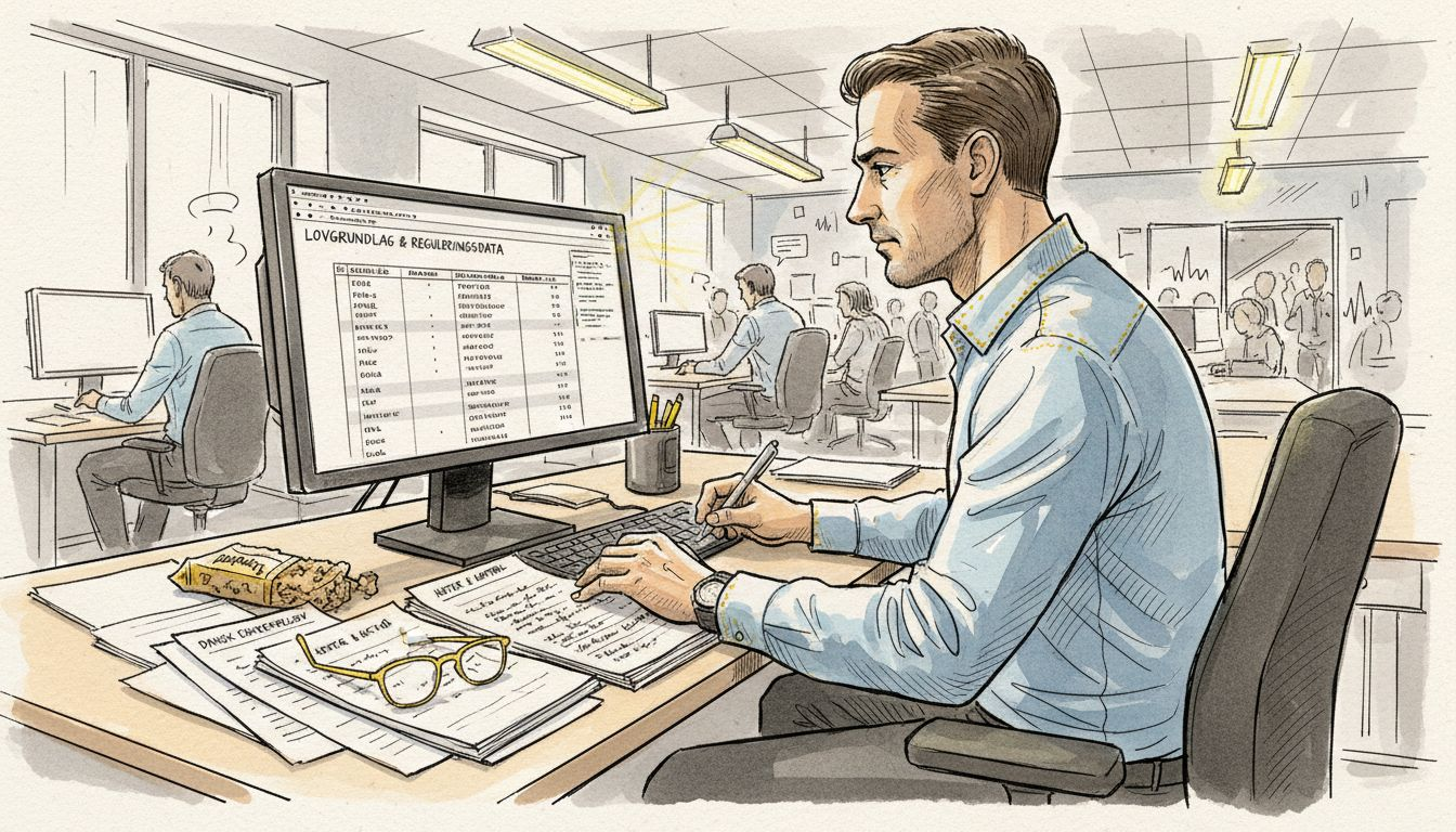 En compliance-medarbejder gennemgår dokumenter for at sikre, at alt lever op til gældende lovgivning og regler.