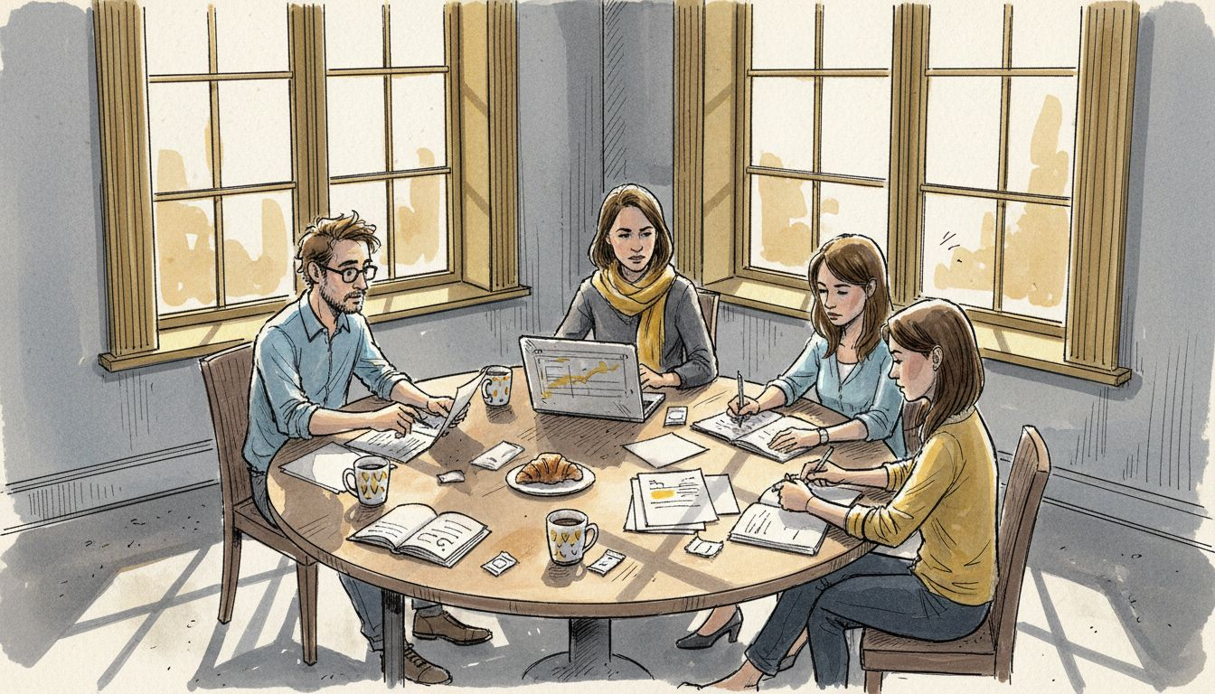 Translation project team working in office