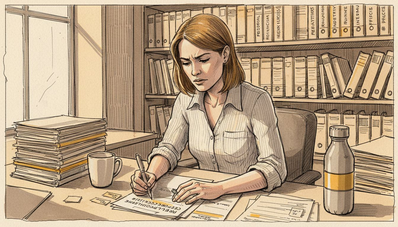 Compliance officer reviewing checklist documents