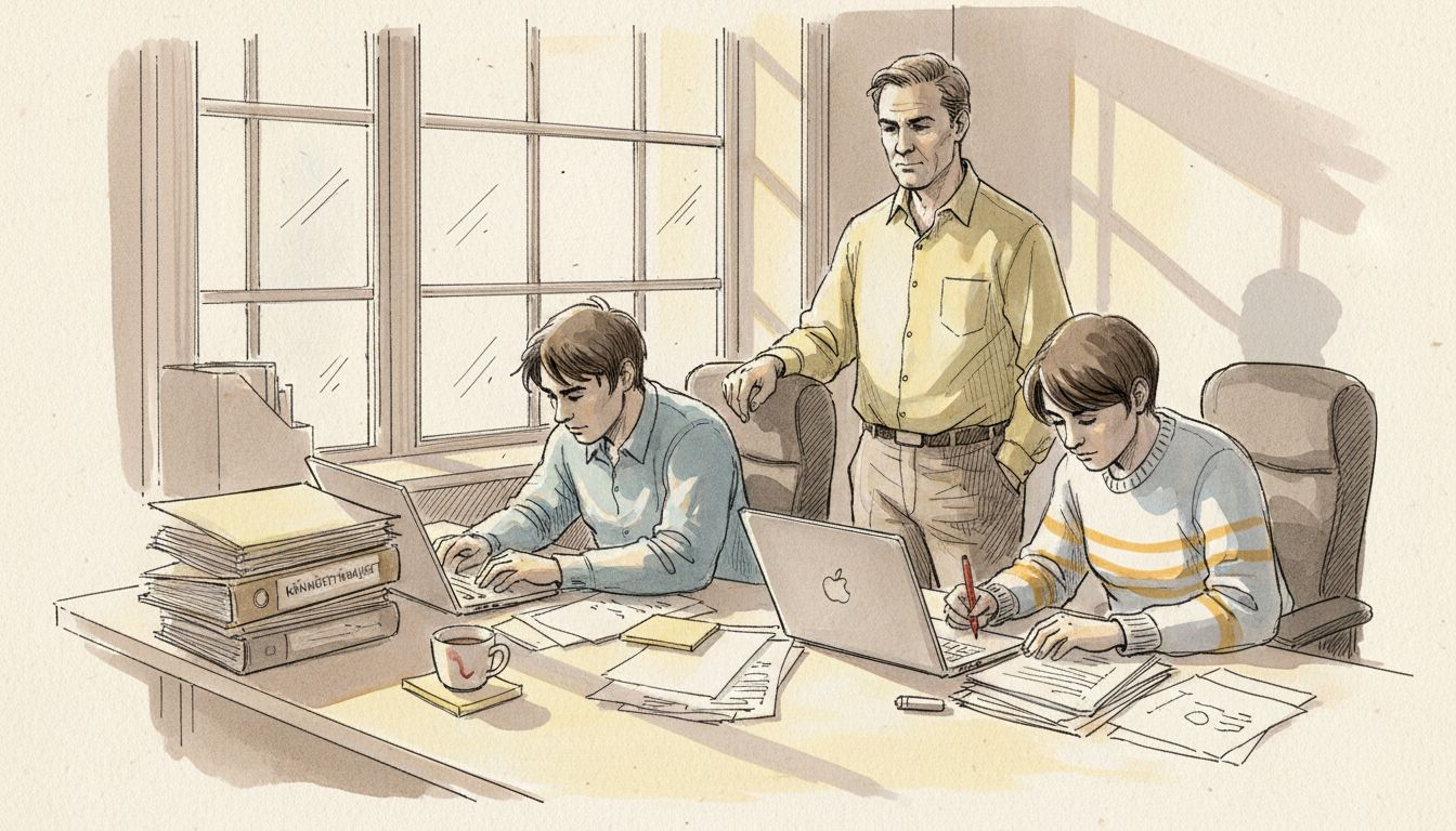 Käännöstiimi tekee töitä modernissa, valoisassa toimistossa – osa porukasta paikan päällä, osa etänä.