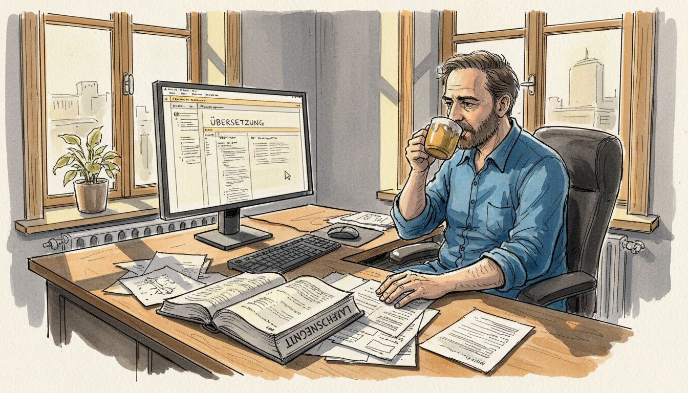 Ein technischer Übersetzer geht seiner Arbeit im Büro nach.