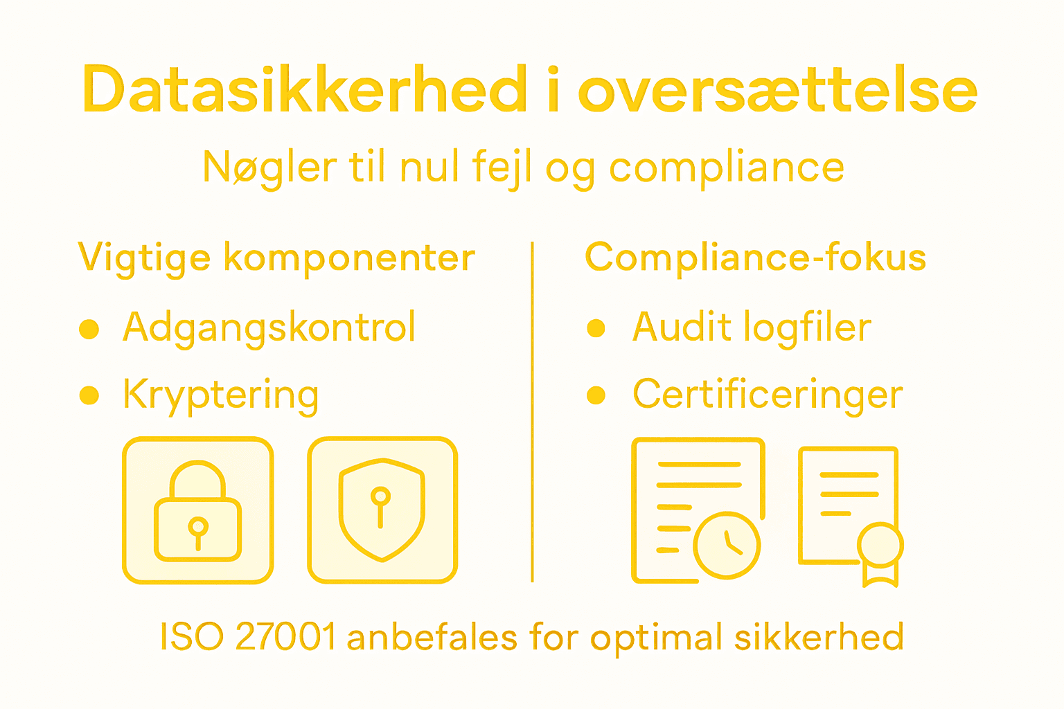 Visuel oversigt over nøglepunkter inden for datasikkerhed og overholdelse af regler