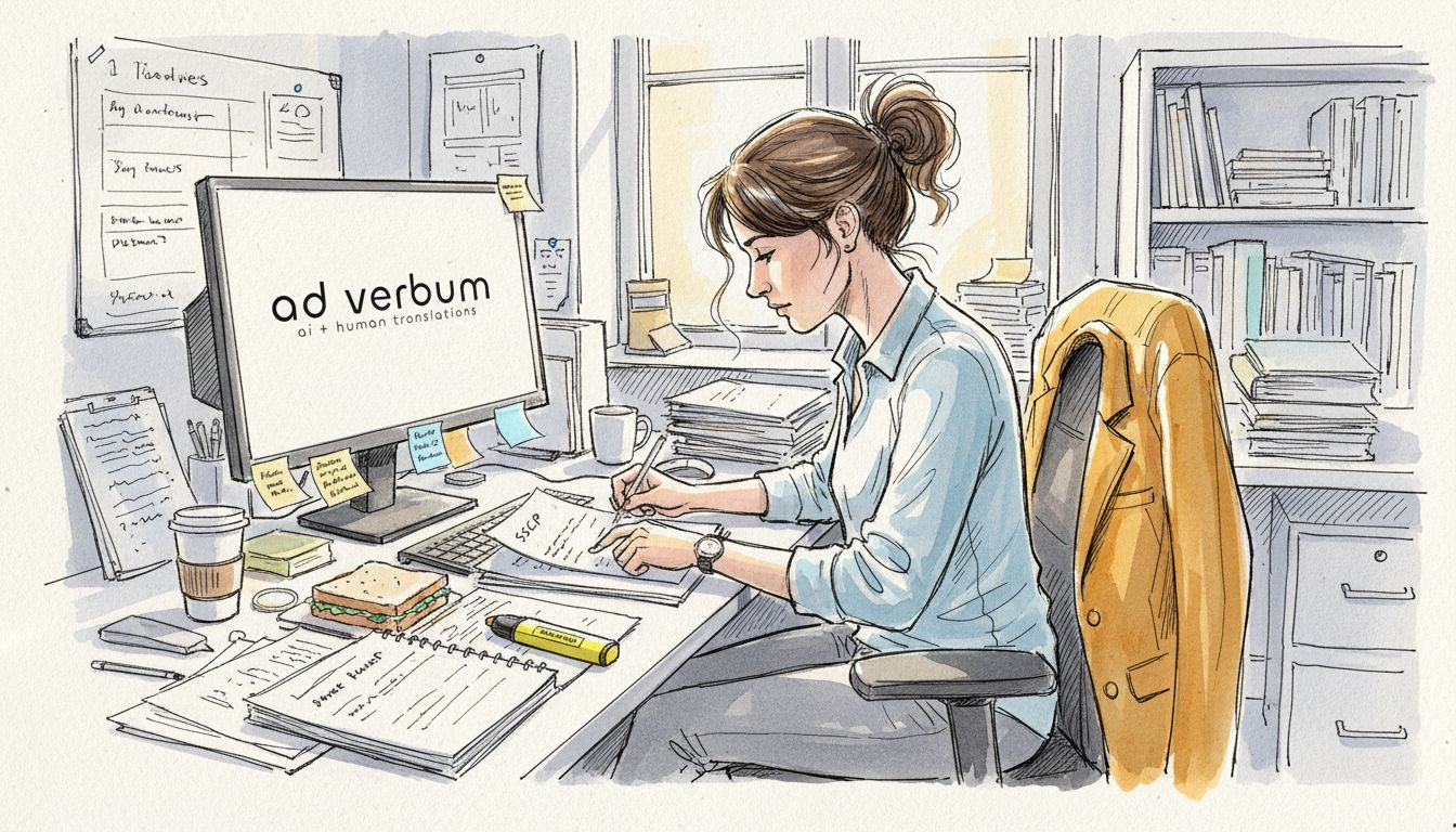 Linguist reviewing medical translation compliance