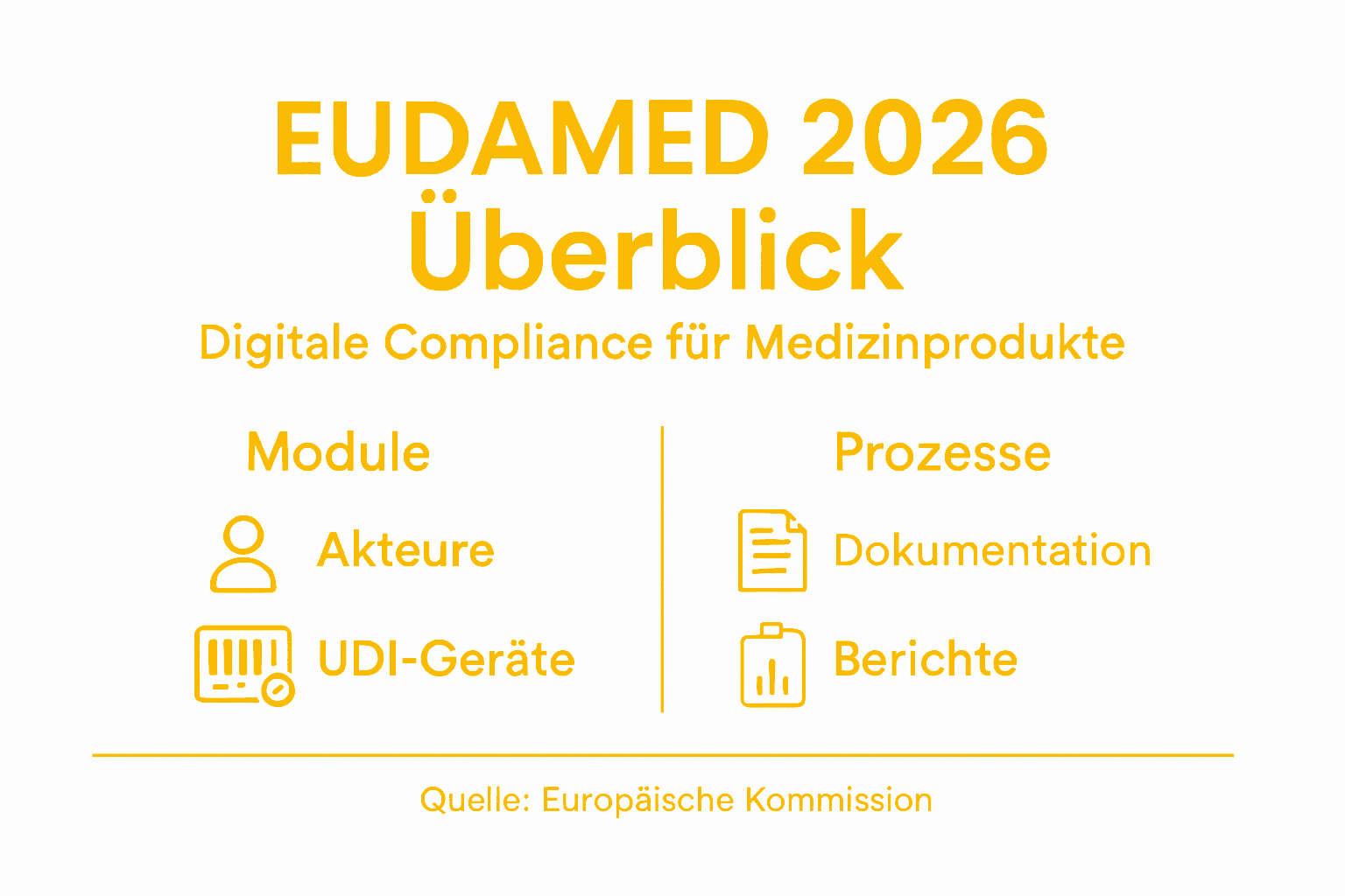 Übersichtsgrafik: Die EUDAMED-Module und ihre Abläufe ab 2026 auf einen Blick