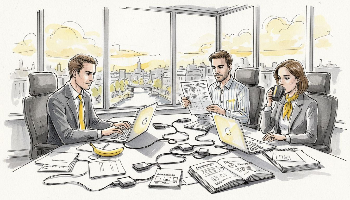 Een team van collega’s werkt samen aan een vertaalproject.