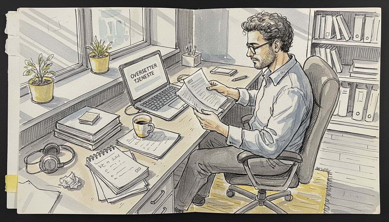 En oversetter jobber gjerne med å bearbeide dokumenter på et kontor.