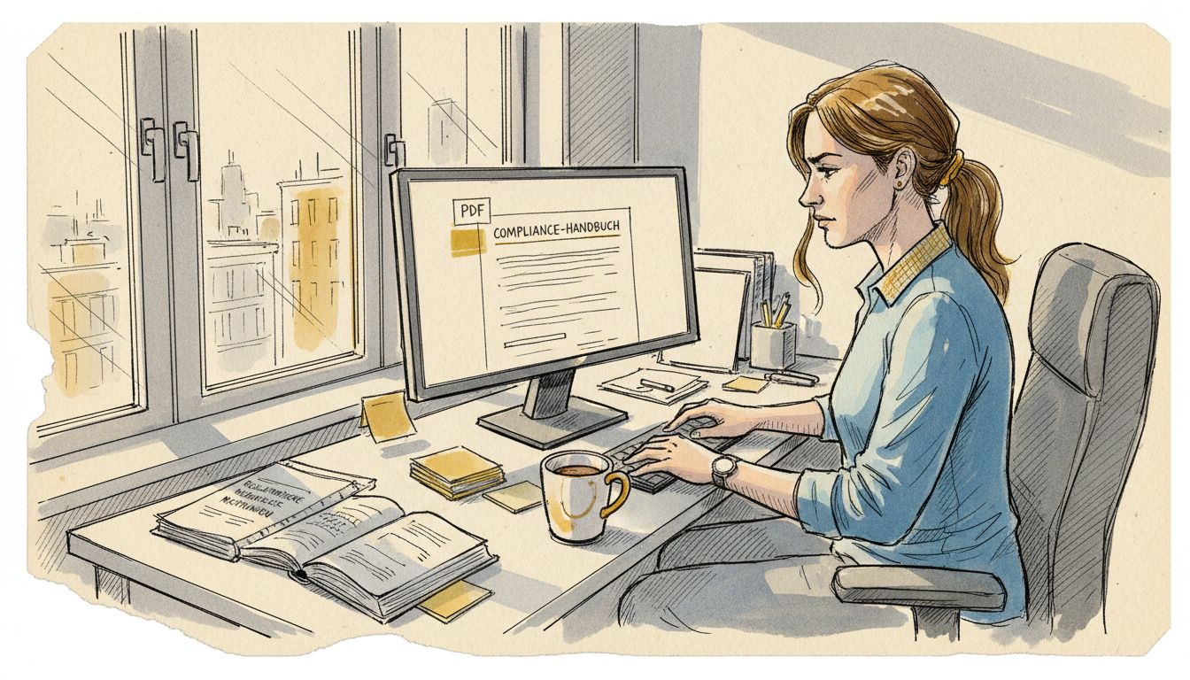 Ein Übersetzer arbeitet konzentriert an seinem Schreibtisch in einem hellen, freundlichen Büro.