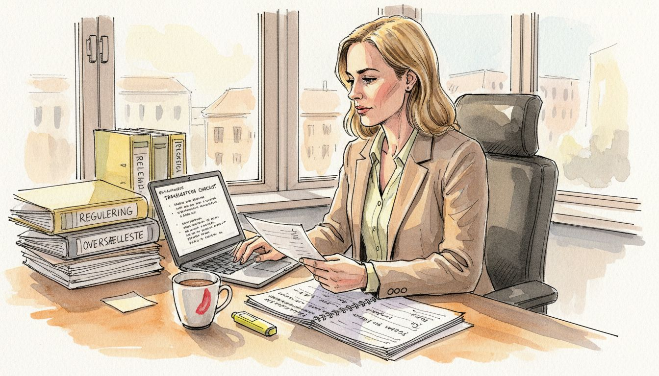 En kvinde gennemgår en tjekliste for at sikre, at oversættelser inden for medicinalbranchen lever op til gældende krav og standarder.