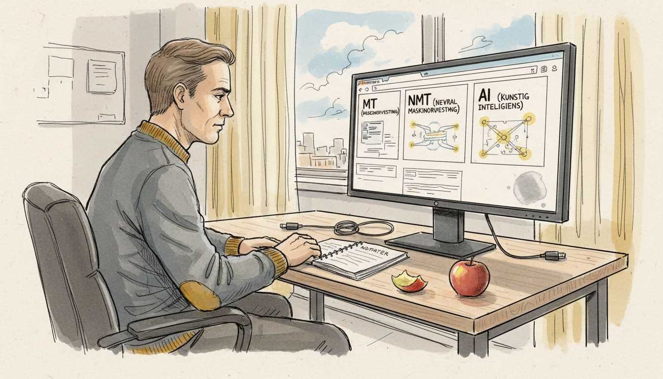 En mann vurderer ulike maskinoversettelser på jobben