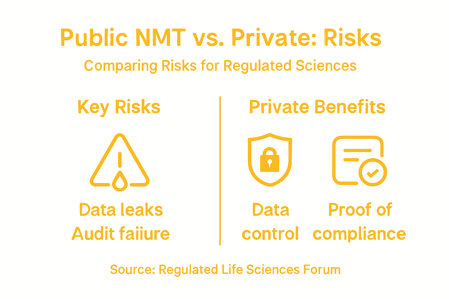 Infographic comparing public NMT and private solutions