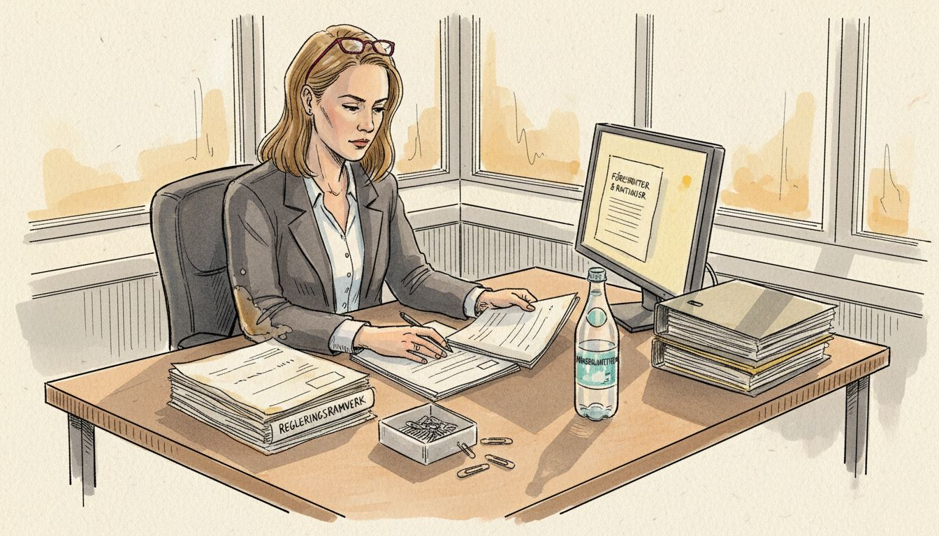 En språkkunnig expert granskar myndighetsdokument på kontoret.