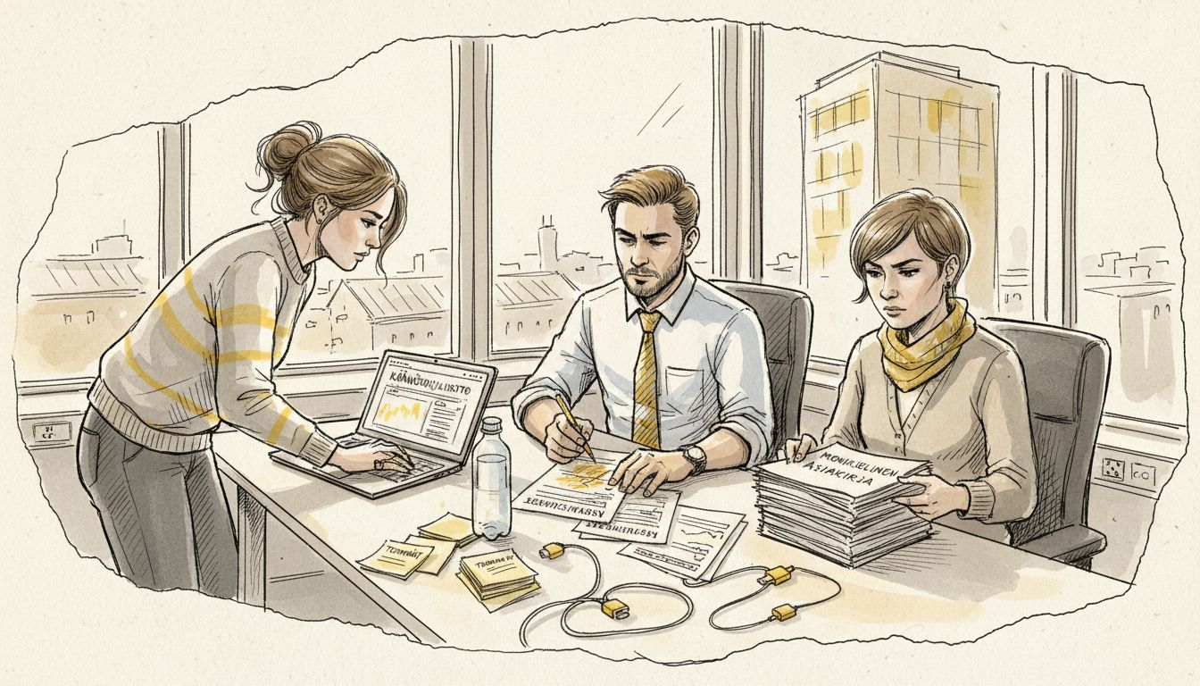 SaaS-lokalisaatiotiimi työskentelee tiiviisti yhdessä toimistolla.