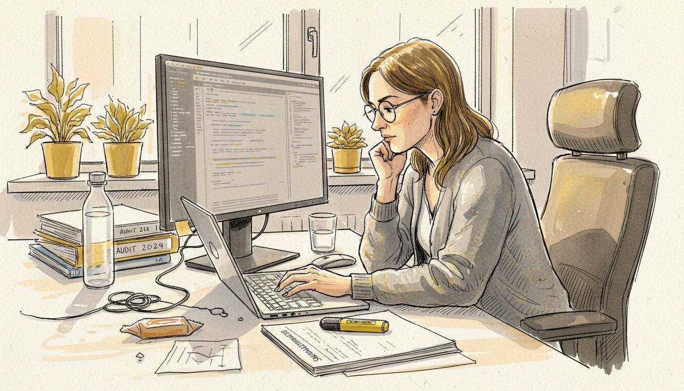 Ein IT-Experte überprüft die Sicherheitsstandards im Pharmaunternehmen.