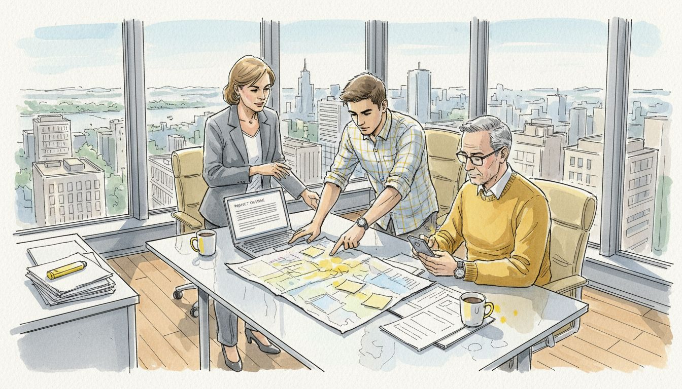 Multinational team discussing translation project in bright office