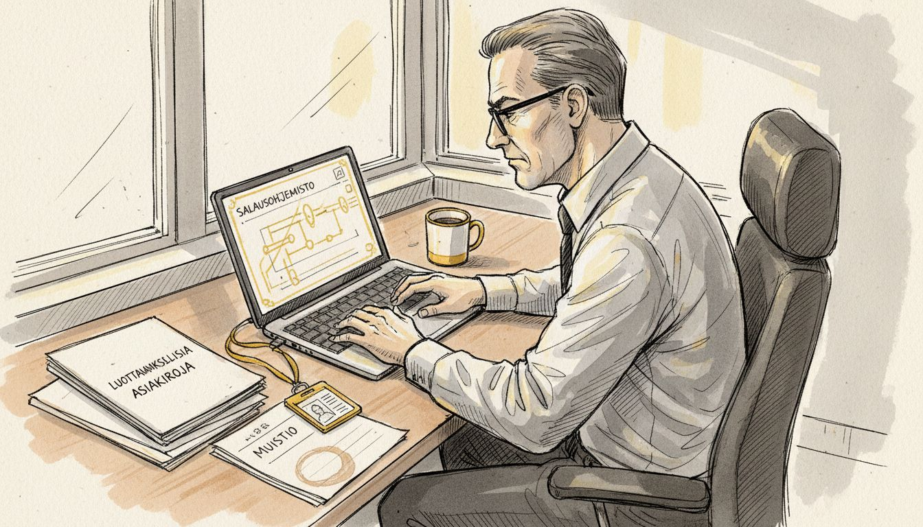 IT-päällikkö hyödyntää käännöstyökalua toimistossa työtehtävien sujuvoittamiseksi.