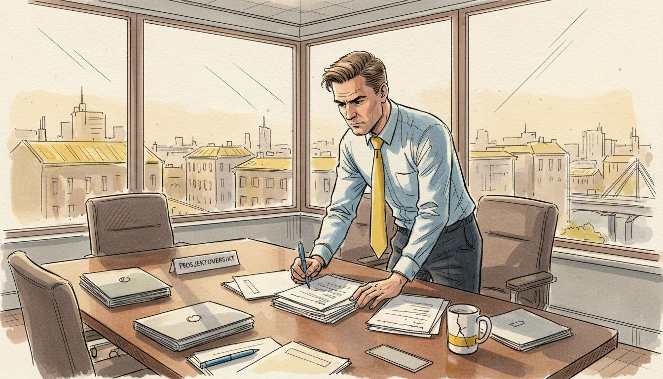 Leder går gjennom fortrolige oversettelsesdokumenter