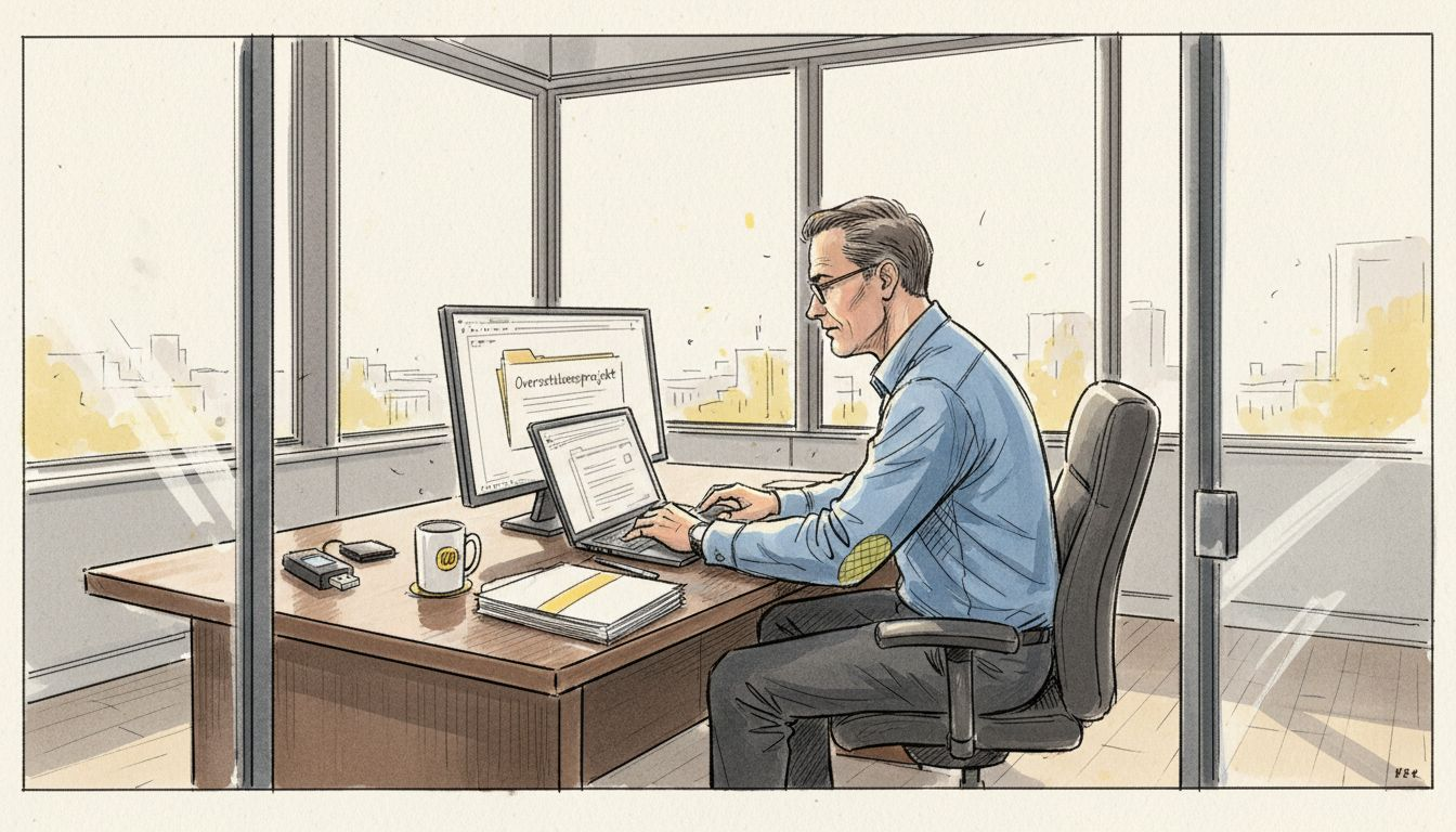 Leder går gjennom sikker oversettelse på hjørnekontoret