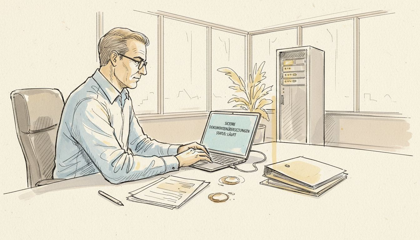 IT-Manager, der sich um die sichere Übersetzung von Dokumenten kümmert